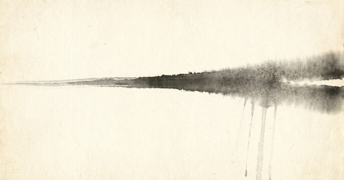 Single horizontal ink brushstroke opening across aged cream washi paper, like first light crossing a threshold.