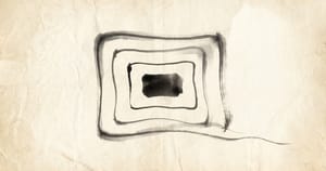 Three nested hand-brushed rectangles on cream washi paper, a loose floor plan with one line extending outward.