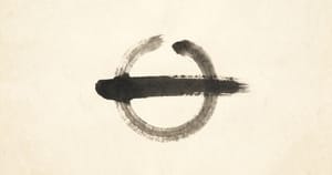 An empty ink ensō circle crossed by a deliberate horizontal stroke on aged cream washi paper, a quiet refusal.